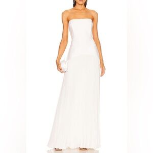 ALEXIS SUNNIVA PLEATED STRAPLESS CORSET MAXI DRESS WHITE XS